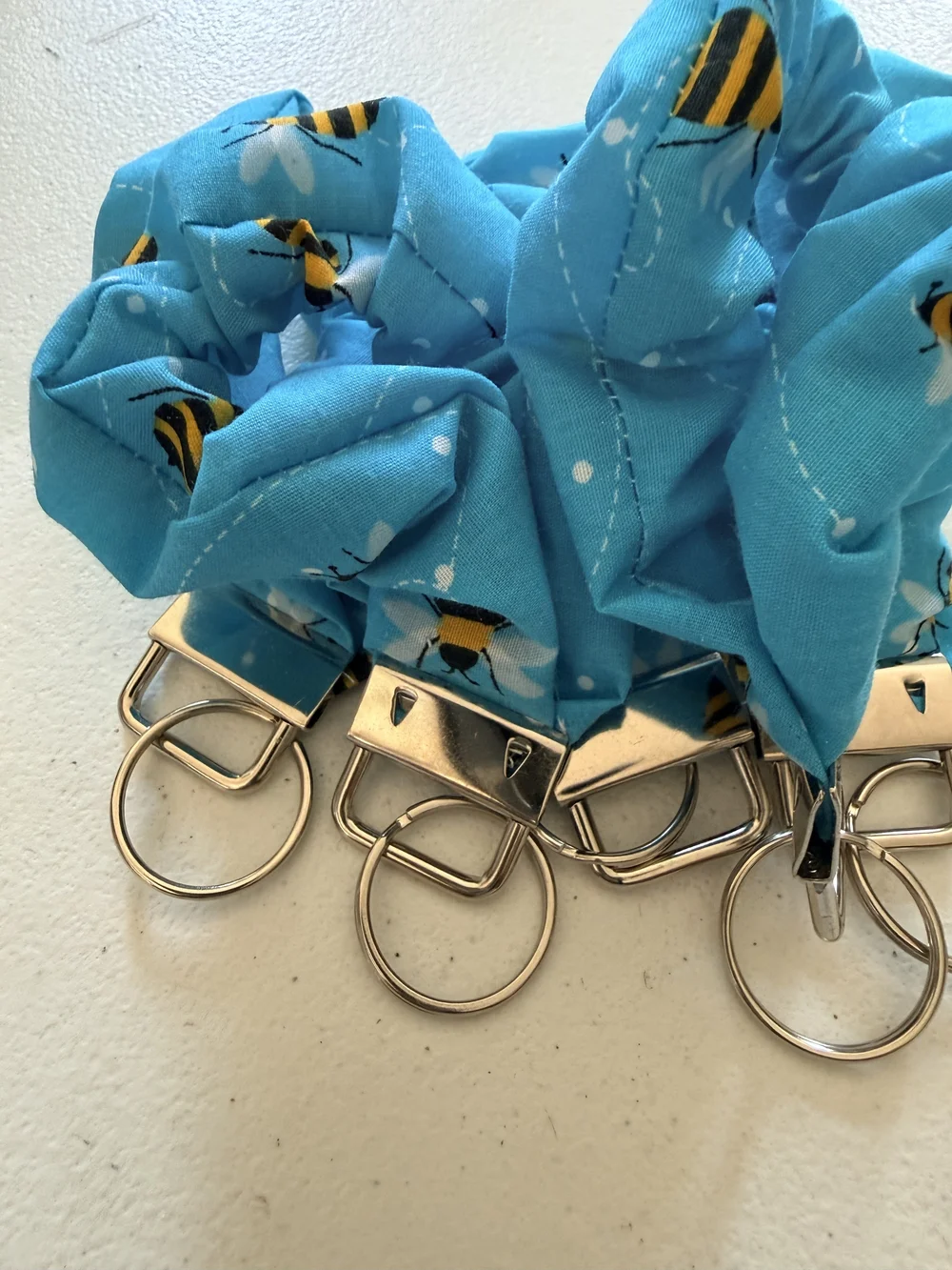 Elastic Fabric Scrunchie Keychain with Metal Ring - Blue & Yellow 8 For 25